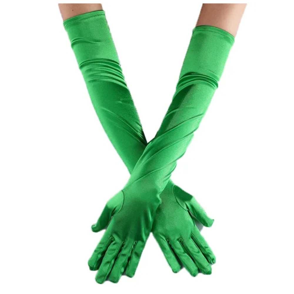 Vibrant Green Satin Evening Gloves